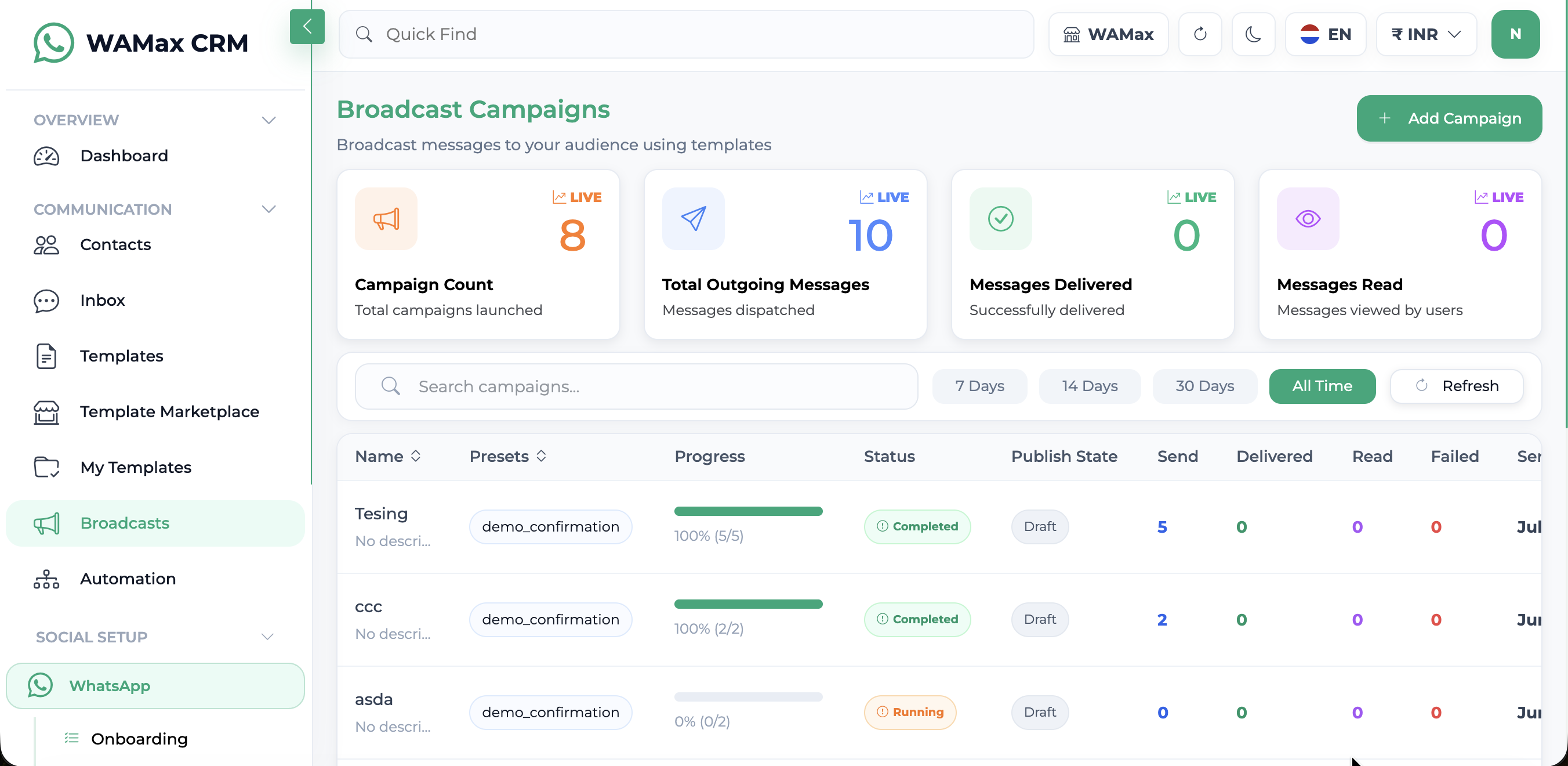 Broadcast Campaign Builder screen